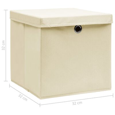 vidaXL Storage Boxes with Lid 4 pcs Cream 12.6"x12.6"x12.6" Fabric