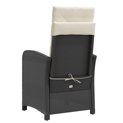 vidaXL Reclining Patio Chair with Cushions Black Poly Rattan