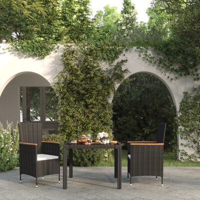 vidaXL 3 Piece Patio Dining Set with Cushions Poly Rattan Black