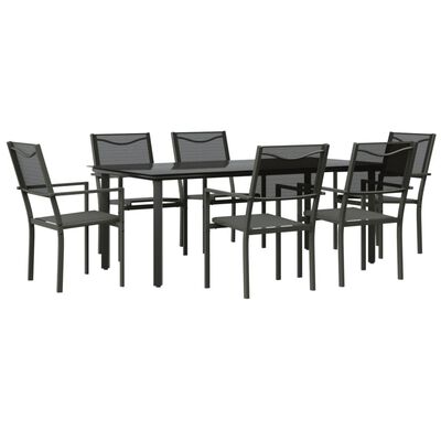 vidaXL 7 Piece Patio Dining Set Black Steel and Textilene