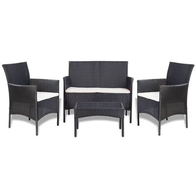 vidaXL 4 Piece Patio lounge Set with Cushions Poly Rattan Black