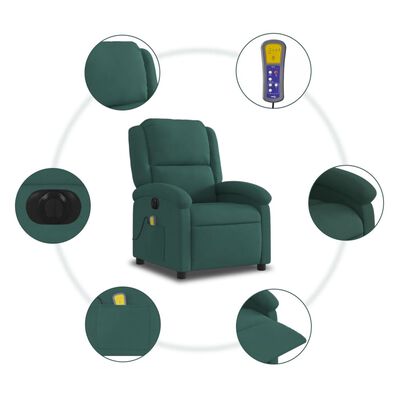 vidaXL Electric Massage Recliner Chair Dark Green Velvet