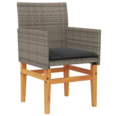 vidaXL Patio Chairs with Cushions 2 pcs Gray Poly Rattan&Solid Wood