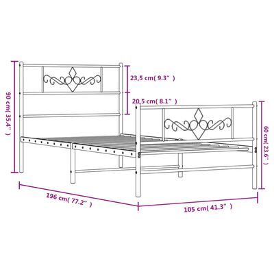 vidaXL Metal Bed Frame without Mattress with Footboard White 39.4"x74.8"