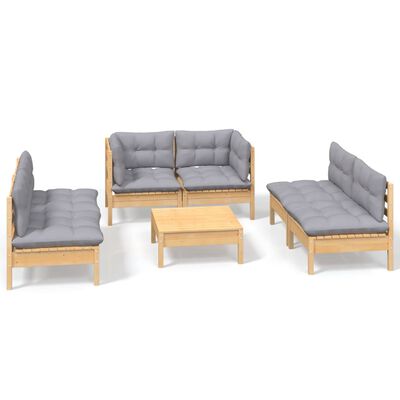 vidaXL 7 Piece Patio Lounge Set with Gray Cushions Solid Pinewood