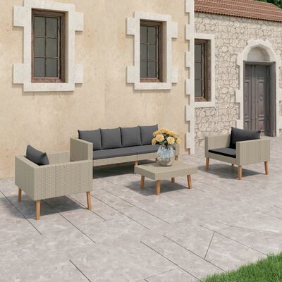 vidaXL 4 Piece Patio Lounge Set with Cushions Poly Rattan Beige