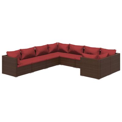 vidaXL 8 Piece Patio Lounge Set with Cushions Poly Rattan Brown