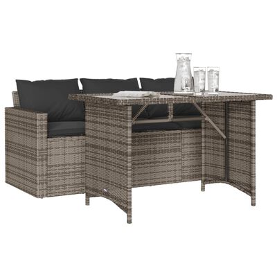 vidaXL 2 Piece Patio Dining Set with Cushions Gray Poly Rattan