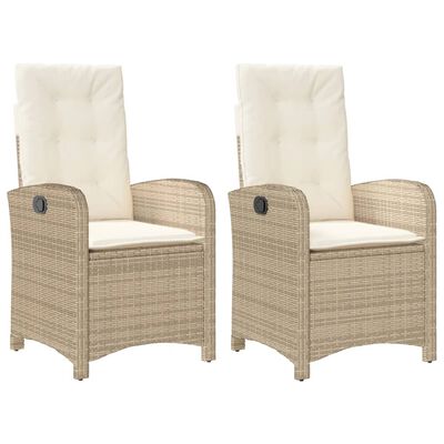 vidaXL Reclining Patio Chairs 2 pcs with Cushions Beige Poly Rattan