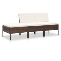 vidaXL 3 Piece Patio Lounge Set with Cushions Poly Rattan Brown