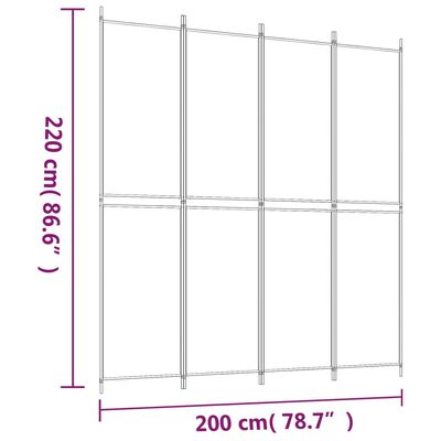 vidaXL 4-Panel Room Divider White 78.7"x86.6" Fabric