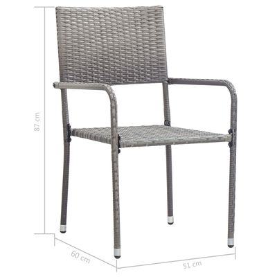 vidaXL Patio Dining Chairs 2 pcs Stackable Gray Poly Rattan