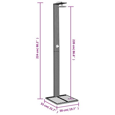 vidaXL Outdoor Shower Gray 19.7"x21.7"x88.2" Poly Rattan and Acacia Wood