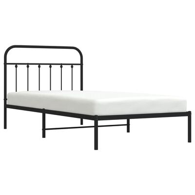 vidaXL Metal Bed Frame without Mattress with Headboard Black 39.4"x78.7"