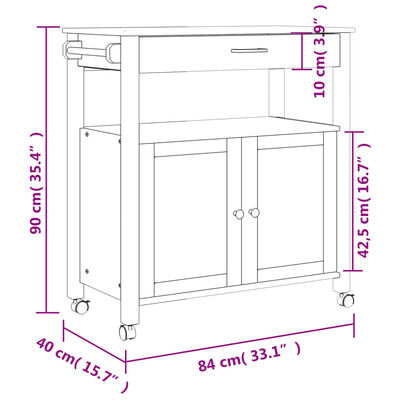 vidaXL Kitchen Trolley MONZA 33.1"x15.7"x35.4" Solid Wood Pine