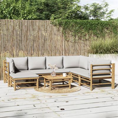 vidaXL 8 Piece Patio Lounge Set with Light Gray Cushions Bamboo