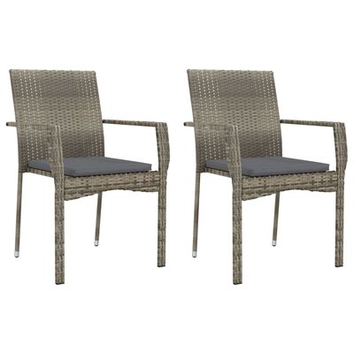 vidaXL 3 Piece Patio Dining Set with Cushions Black and Gray Poly Rattan