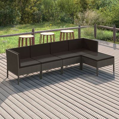 vidaXL 5 Piece Patio Lounge Set with Cushions Poly Rattan Gray