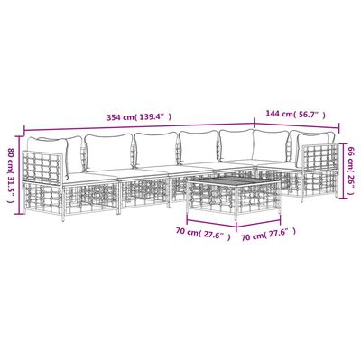 vidaXL 7 Piece Patio Lounge Set with Cushions Anthracite Poly Rattan