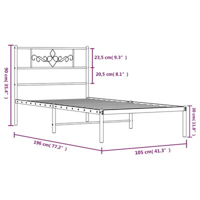 vidaXL Metal Bed Frame without Mattress with Headboard Black 39.4"x74.8"