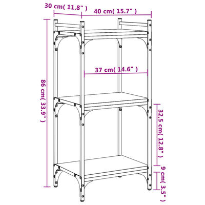 vidaXL Bookcase 3-Tier Smoked Oak 15.7"x11.8"x33.9" Engineered Wood