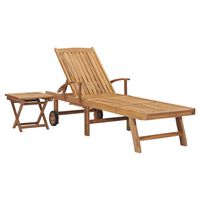 vidaXL Sun Lounger with Table Solid Teak Wood