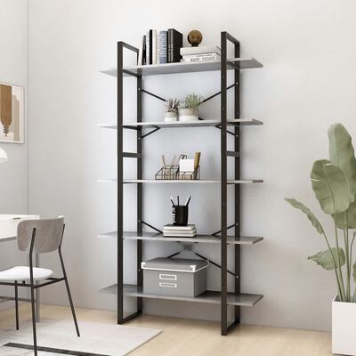 vidaXL 5-Tier Book Cabinet Concrete Gray 39.4"x11.8"x68.9" Engineered Wood