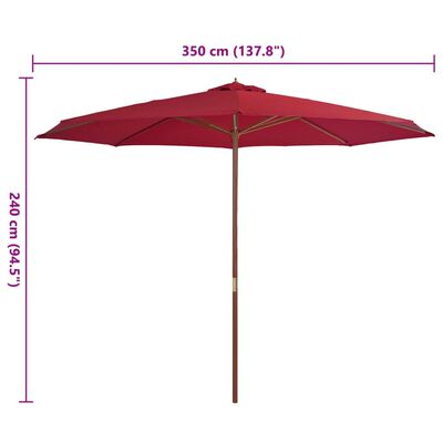 vidaXL Garden Parasol with Wooden Pole 137.8" Burgundy