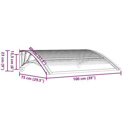 vidaXL Door Canopy Gray and Transparent 39.4"x29.5" Polycarbonate