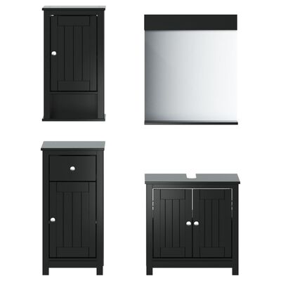 vidaXL 4 Piece Bathroom Furniture Set BERG Black Solid Wood Pine