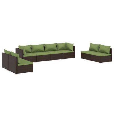 vidaXL 8 Piece Patio Lounge Set with Cushions Poly Rattan Brown