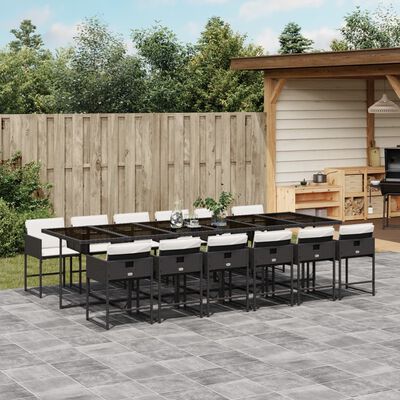 vidaXL 13 Piece Patio Dining Set with Cushions Black Poly Rattan