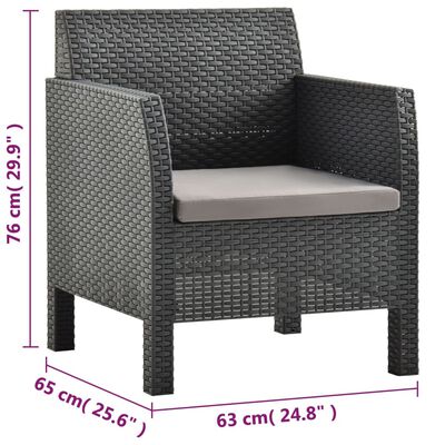 vidaXL 2 Piece Patio Lounge Set with Cushions PP Rattan Anthracite