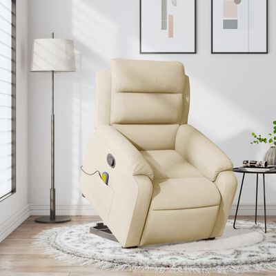 vidaXL Stand up Massage Recliner Chair Cream Fabric