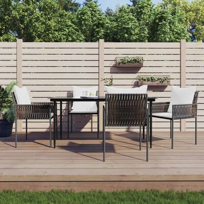 vidaXL 5 Piece Patio Dining Set with Cushions Poly Rattan and Steel