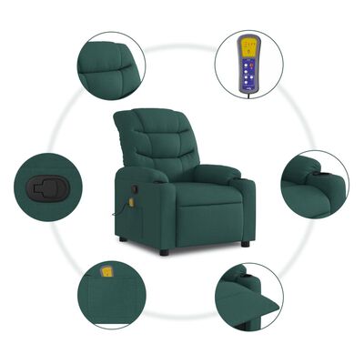 vidaXL Massage Recliner Chair Dark Green Fabric