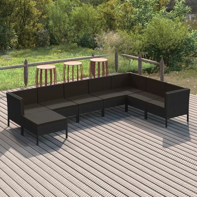 vidaXL 8 Piece Patio Lounge Set with Cushions Poly Rattan Black