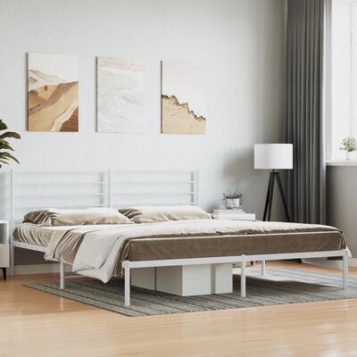 vidaXL Metal Bed Frame without Mattress with Headboard White 76"x79.9"