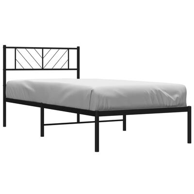 vidaXL Metal Bed Frame without Mattress with Headboard Black 39.4"x74.8"