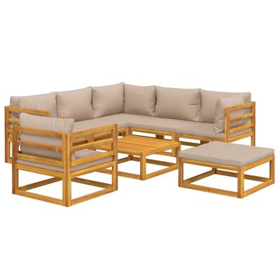 vidaXL 8 Piece Patio Lounge Set with Taupe Cushions Solid Wood