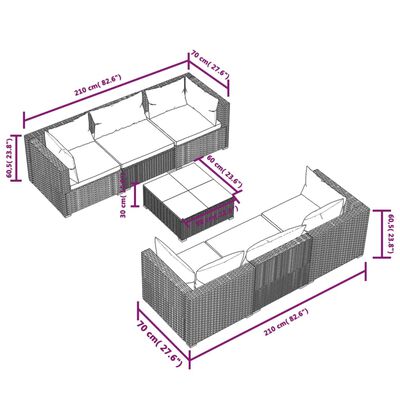 vidaXL 7 Piece Patio Lounge Set with Cushions Poly Rattan Black