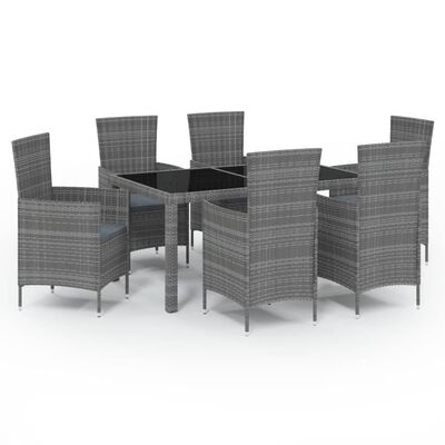 vidaXL 7 Piece Patio Dining Set with Cushions Poly Rattan Gray