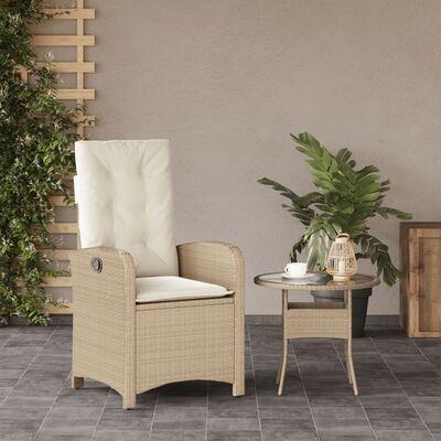 vidaXL Reclining Patio Chair with Cushions Beige Poly Rattan