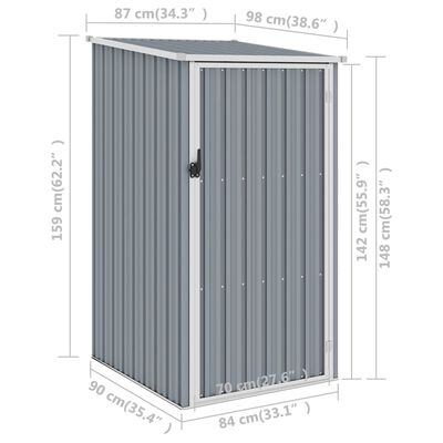 vidaXL Garden Shed Gray 34.3"x38.6"x62.6" Galvanized Steel