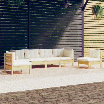 vidaXL 6 Piece Patio Lounge Set with Cream Cushions Solid Pinewood