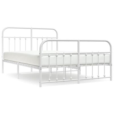 vidaXL Metal Bed Frame without Mattress with Footboard White 53.1"x74.8"