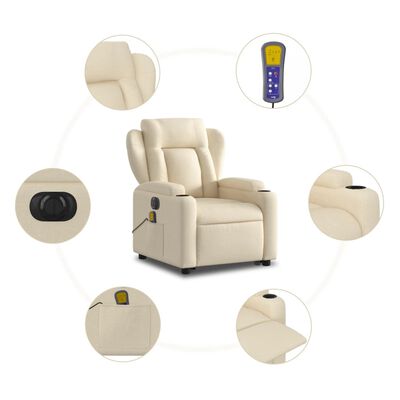 vidaXL Electric Stand up Massage Recliner Chair Cream Fabric