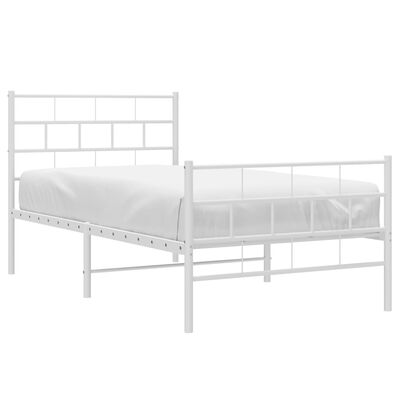 vidaXL Metal Bed Frame without Mattress with Footboard White 39.4"x78.7"