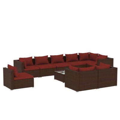 vidaXL 10 Piece Patio Lounge Set with Cushions Poly Rattan Brown