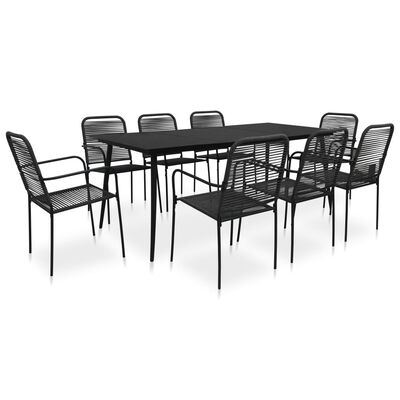 vidaXL 9 Piece Patio Dining Set Cotton Rope and Steel Black